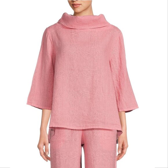 Bryn Walker Etta Shirt Top XXS Oversized Pink LINEN Cowl Neck Elbow Sleeve NEW - Picture 2 of 8
